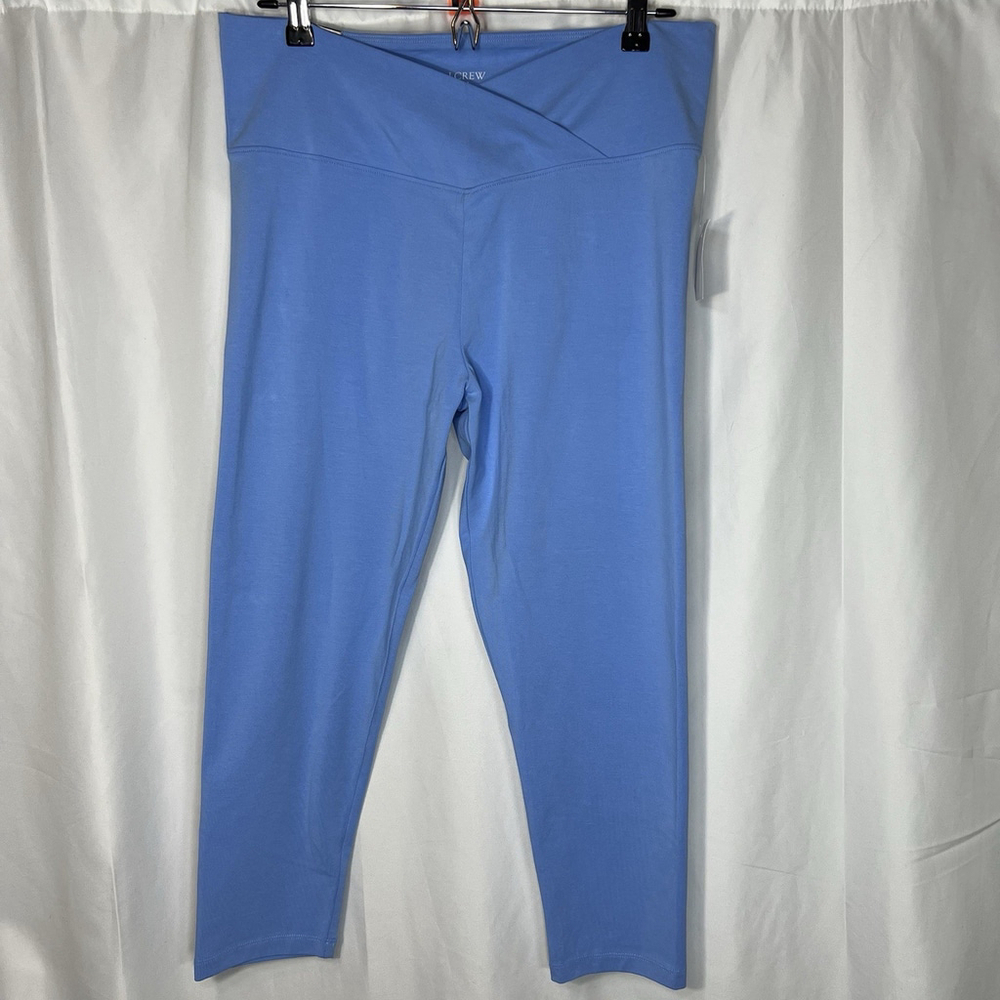J.Crew Women’s Blue Crossover Cropped Waist Stretch Leggings Sz L Athletic Yoga